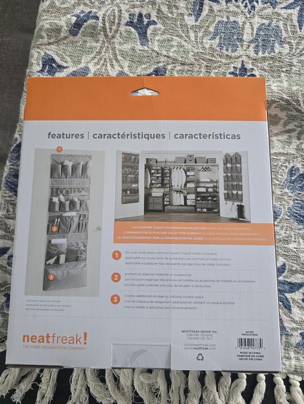 NWT Over-the-Door Toiletry Organizer in Gray - Picture 2 of 2
